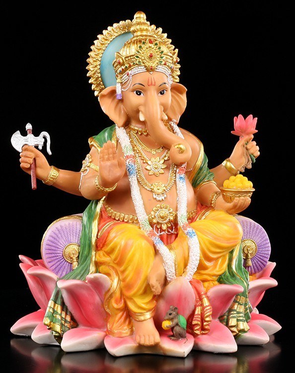 Ganesha Figurine sitting on Lotus Flower