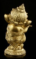 Ganesha Figurine with Flute - gold-colored