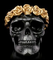 Black Skull with gold colored Crown of Roses