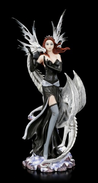 Fantasy Statue Fee Fairy Merlina Mystische Elfen Figur mit Drache groß 