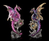 Gothic Beschützer des Königreichs Drachen Figuren mit Schmucksteinen 2er Set 
