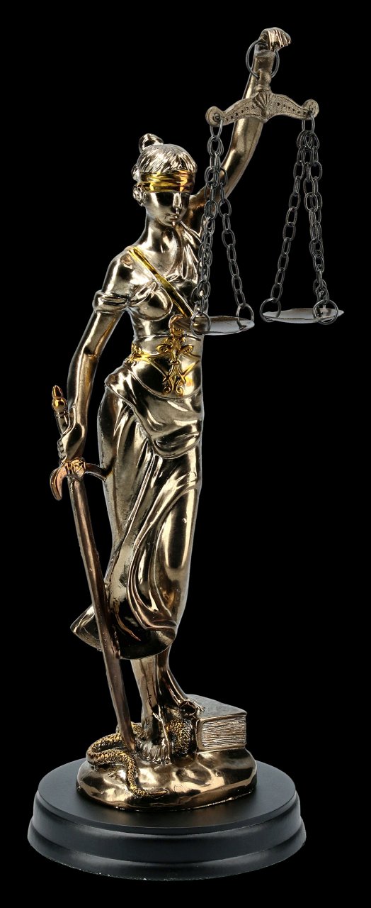 Justitia Figurine on Pedestal - gold-colored small