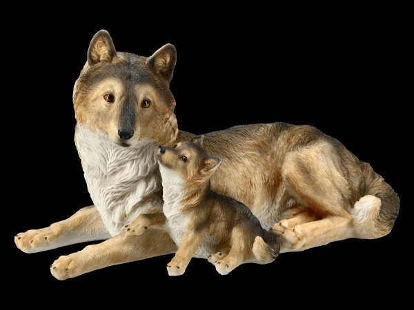 Wolf Figur mit Jungem