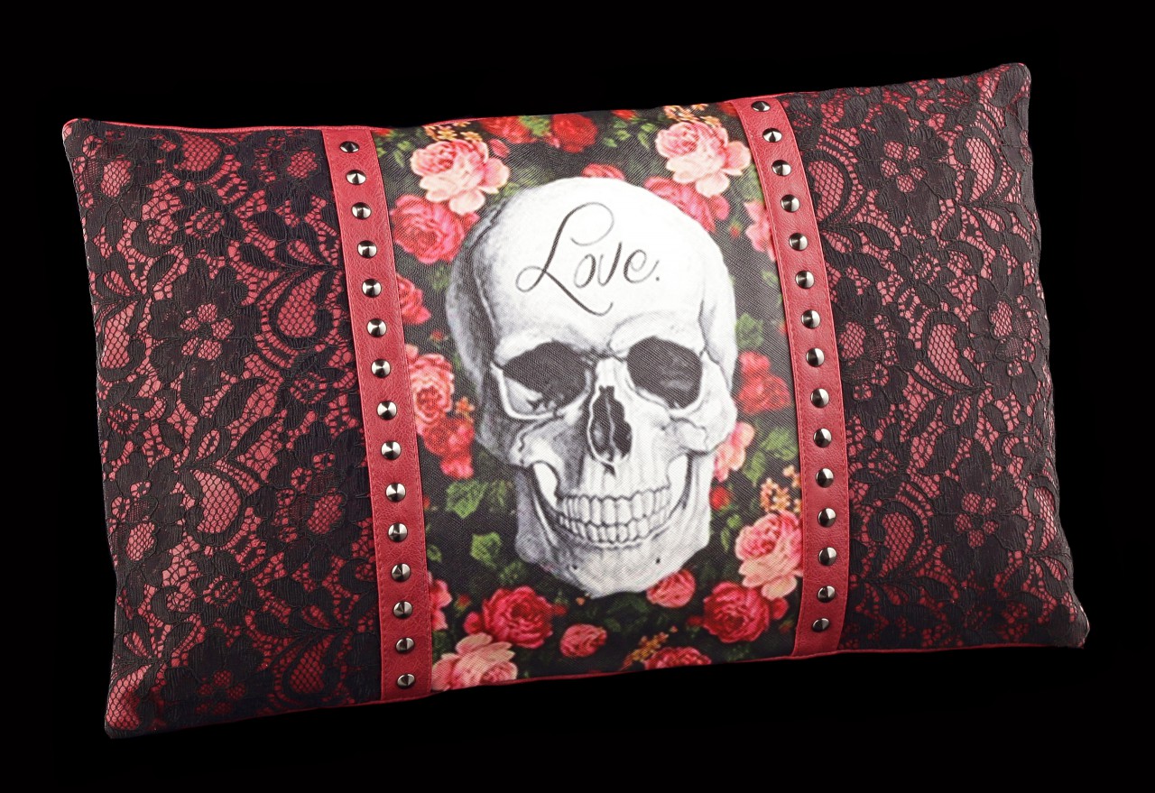 Boudoir cushion with rivets - Rose Skull