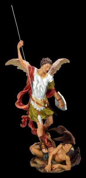 Erzengel Michael Figur besiegt den Teufel - handbemalt