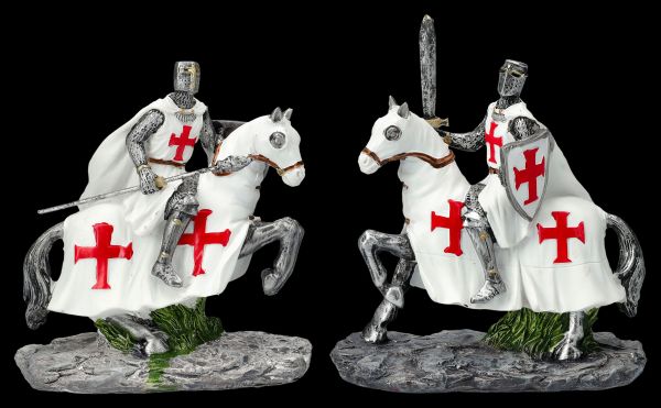 Ritter Figuren Set - Zwei Kreuzritter auf Pferd weiß