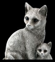 Katzen Figur mit Baby sitzend - Antik-Silber