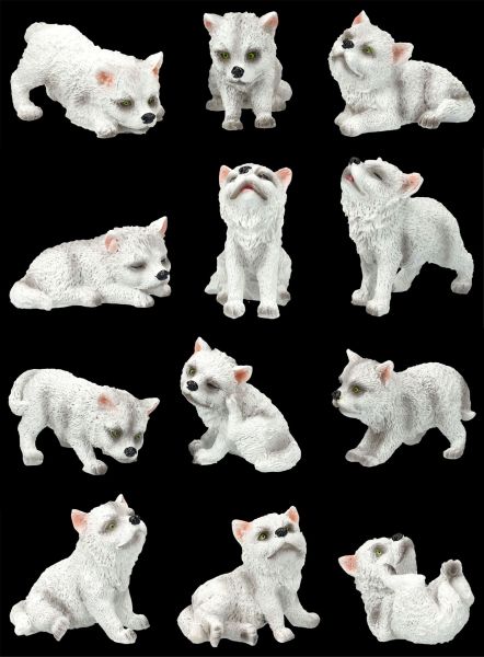 Wolf Figurine - Polar Wolf Puppies Set of 12