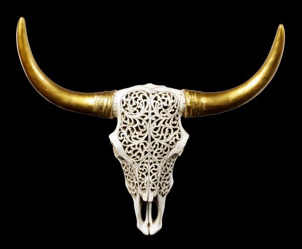 Wall Plaque Bull Skull - Relief with golden Horns
