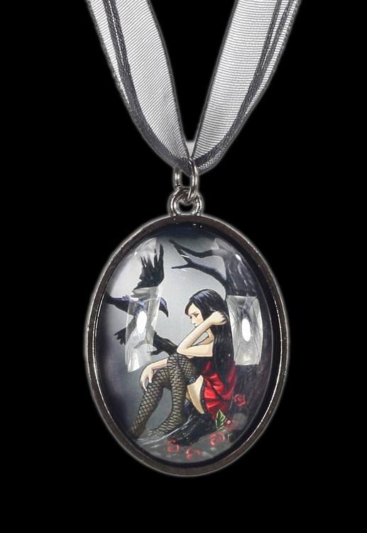 Fantasy Glass Picture Pendant - Gothic Fairy with Raven