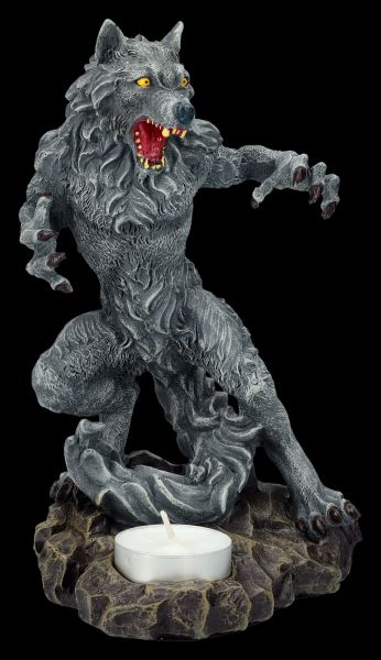 Werewolf Figurine stands in Front of Tealight