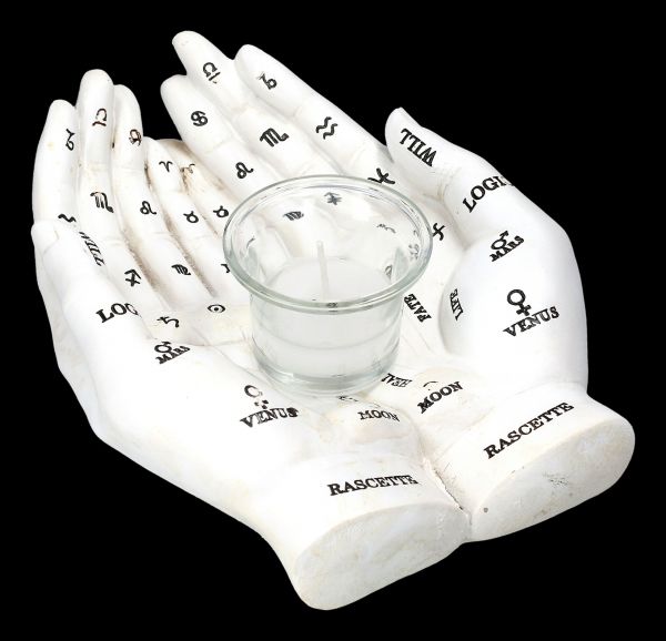 Tealight Holder Palm Reader white - Palmist's Guide