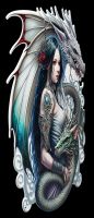 Blechschild - Mystische Kriegerin mit Drachen