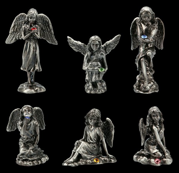 Small Pewter Angels with Crystals - Set of 6