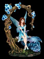 Fairy Figurine on Swing with blue Dragon