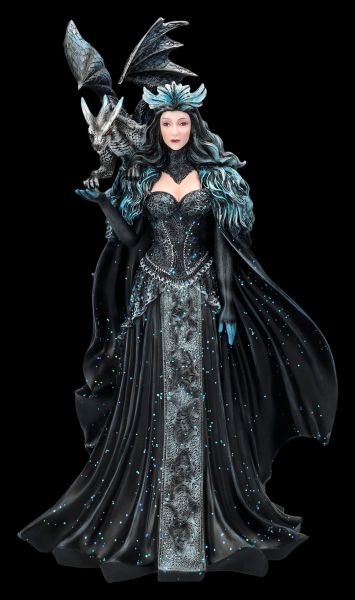 Magierin Figur schwarz - Dark Queen mit Drache
