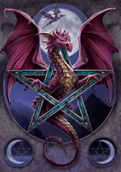 Dragon Greeting Card with Pentagram - Lunar Magic
