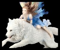 Schmetterlings-Elfe reitet auf weißem Wolf Veronese Fantasy Fee Free Spirit 