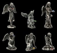 Kleine Zinn Engel Figuren mit Kristall - 6er Set
