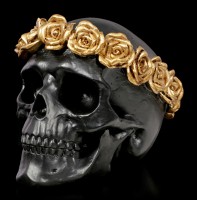 Black Skull with gold colored Crown of Roses