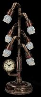 Steampunk Table Lamp with Clock and 6 LED Skulls