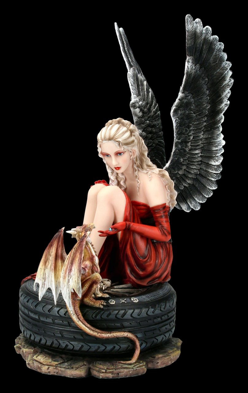 Dark Angel Figurine - Cariel on Car Tire with Dragon