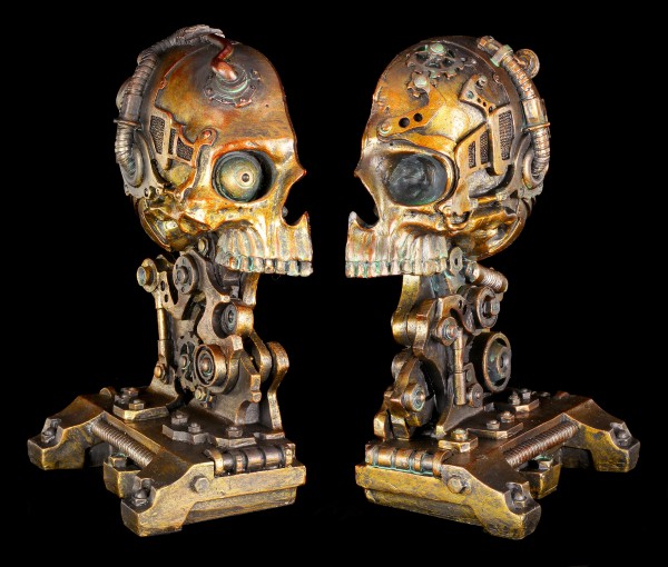 Steampunk Cranial Skull Bookends Set