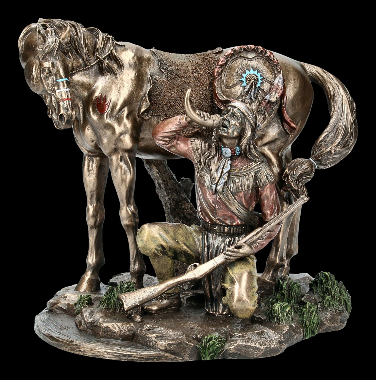 Indianer Figur - Apache mit Pferd bei der Rast