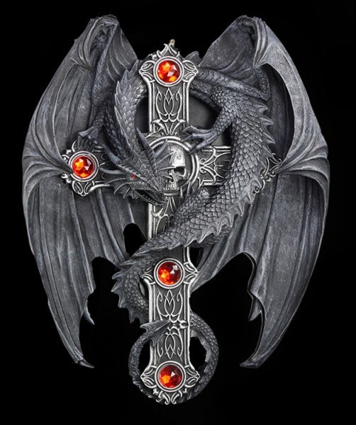 Wall Plaque Cross - Gothic Dragon