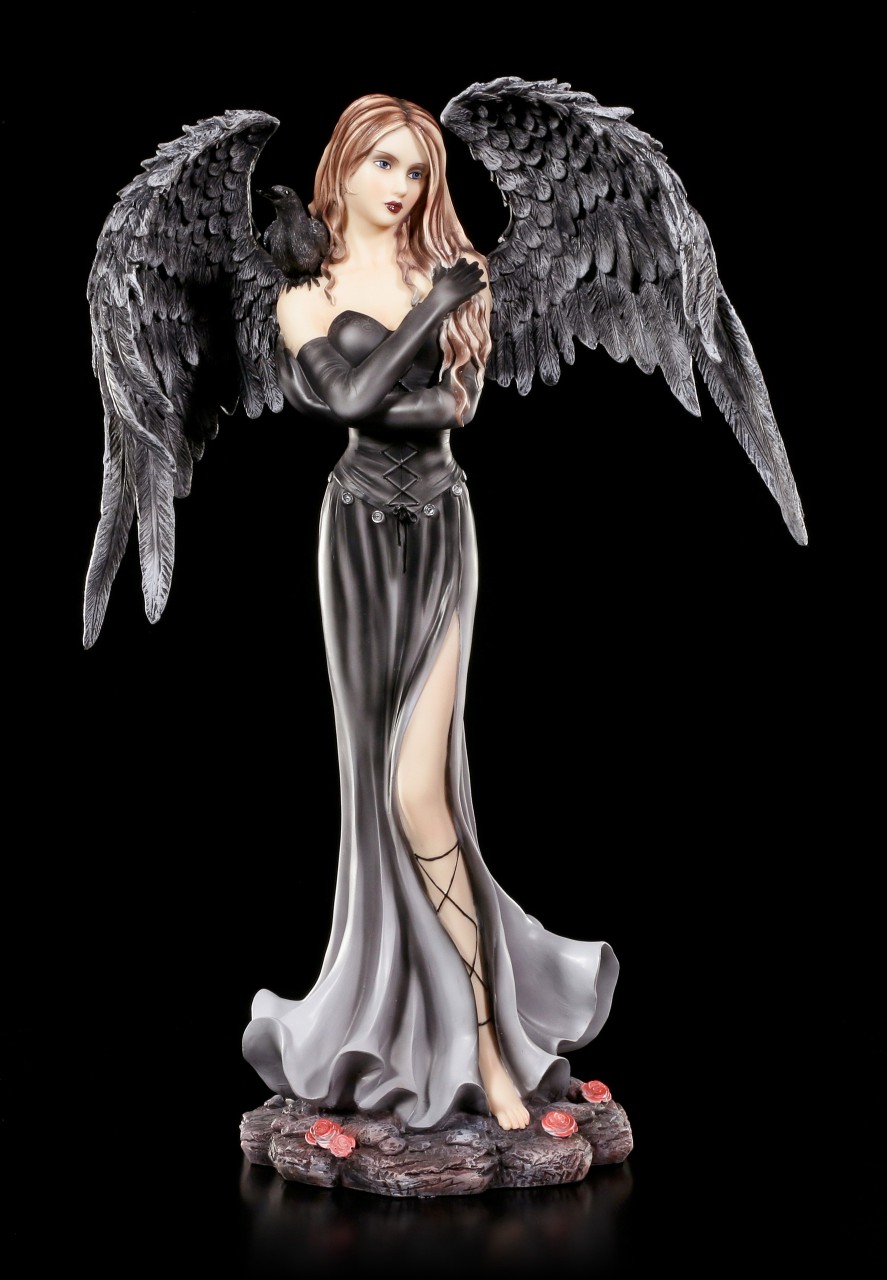 Engel Figur - Dark Angel Haziel mit Rabe