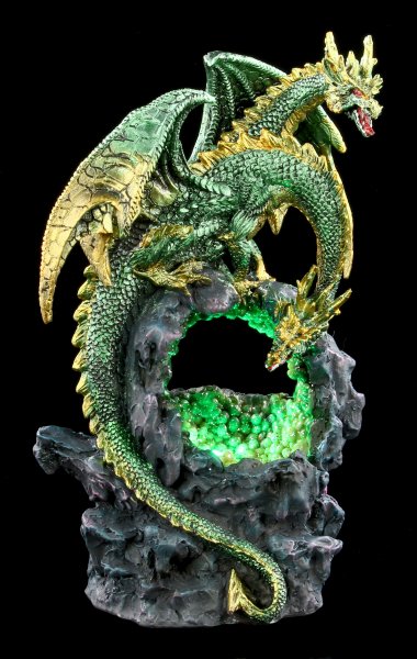 Two Headed Dragon Figurine - Green with LED
