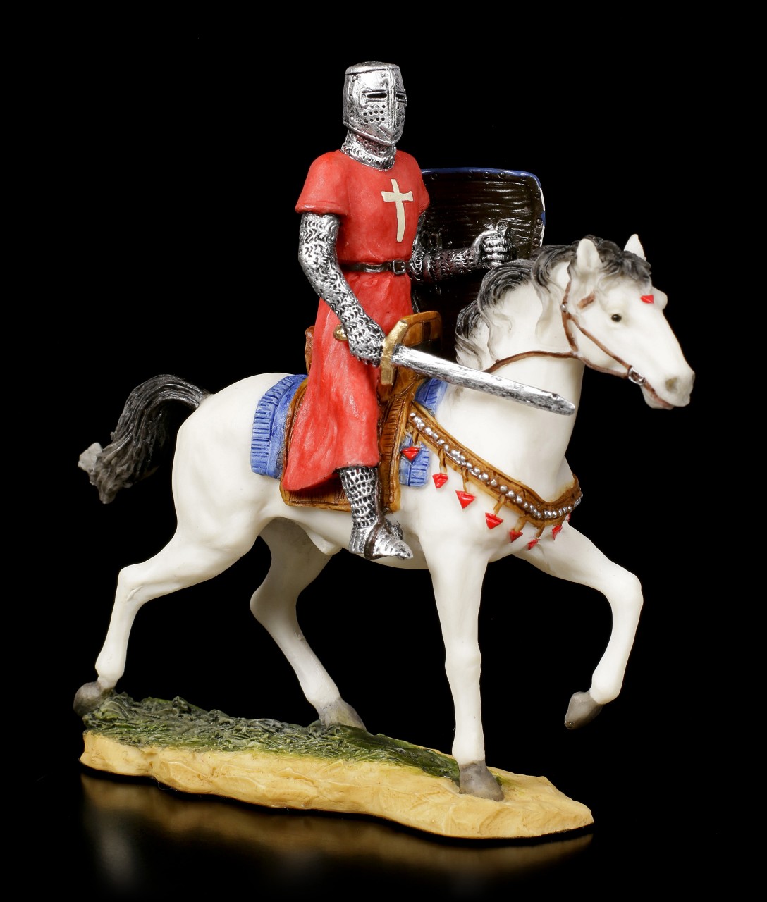 Kleine Ritter Figur auf Pferd mit Löwenschild