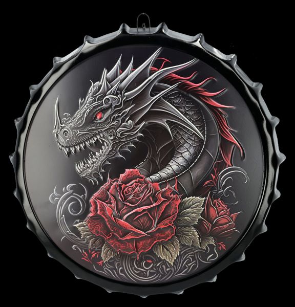 Metal Sign Bottle Cap - Red Rose Dragon