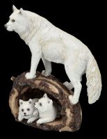 Wolf Figur - Schneewolf mit Jungen in der Höhle