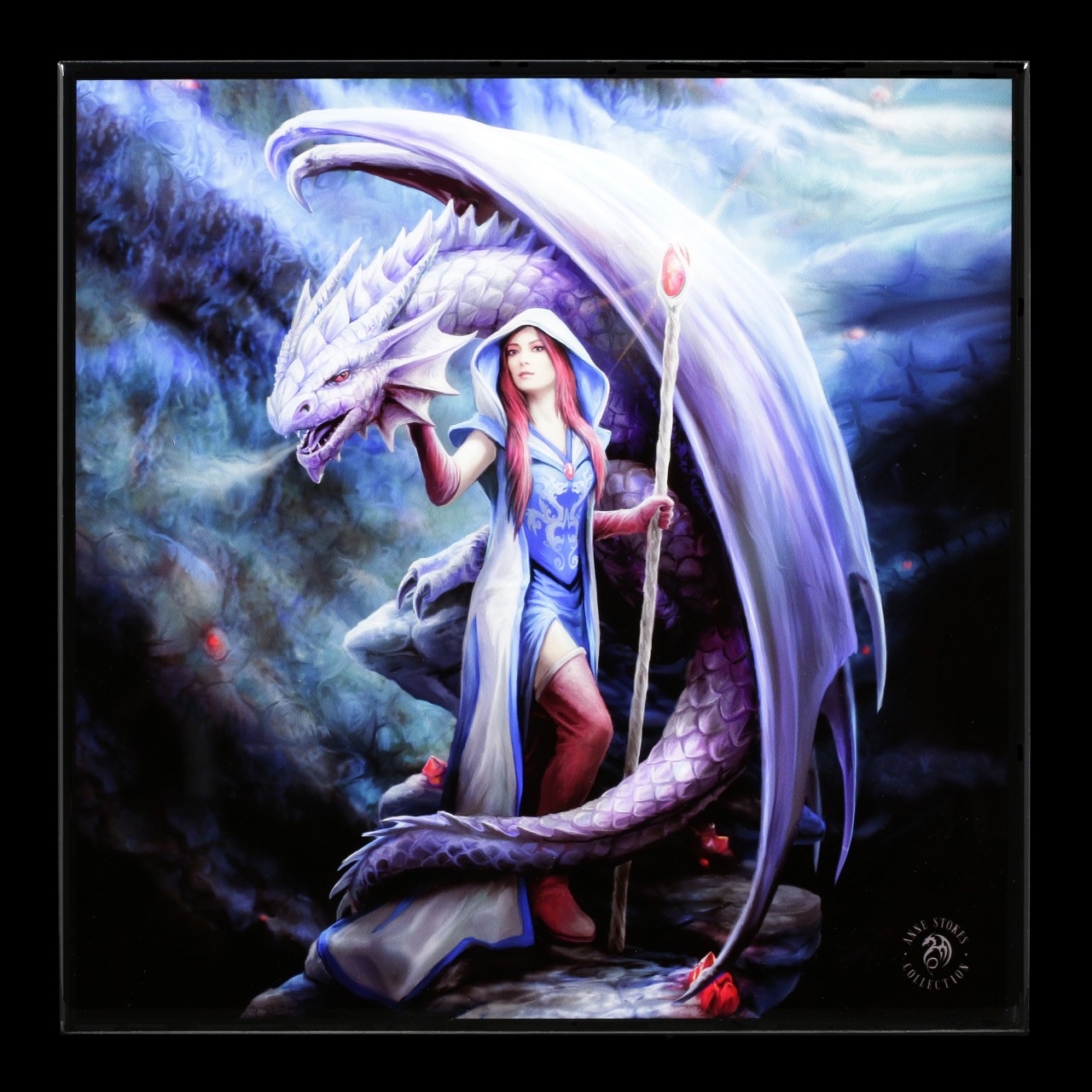 by Anne Stokes Crystal Clear Picture 40cm x40cmx2.5cm deep 'Dragon Mage'