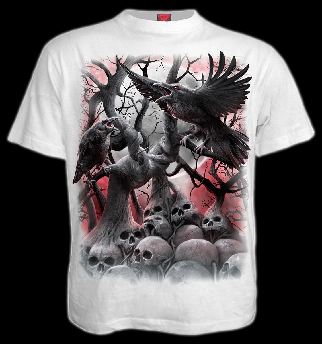 Dark Roots - T-Shirt with Skulls & Crows white