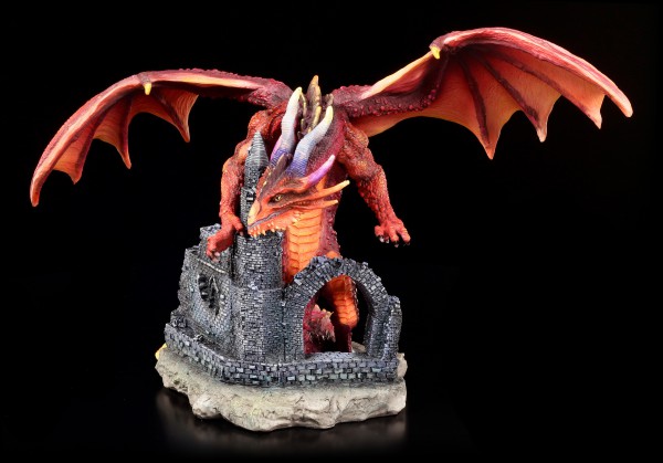 Dragon Figurine - Red Furor on Castle Ruins