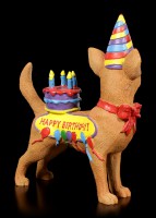 Lustige Hunde Figur Happy Birthday Chihuahua witzige Hundestatue niedlich 