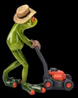 Funny Frog Figurine - Gardener with Lawn Mower