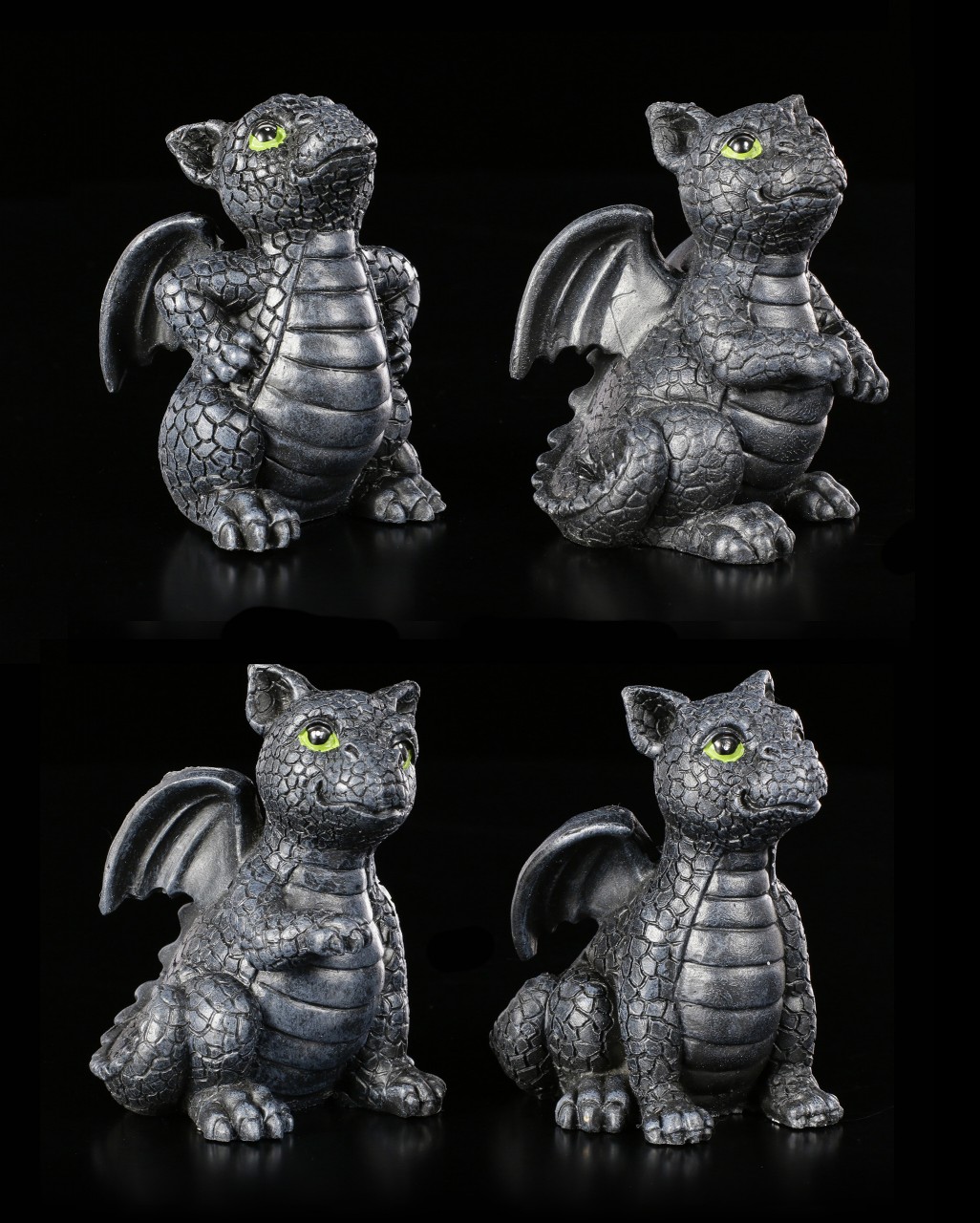 Small Black Dragon Figurines - Set of 4