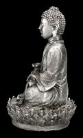 Buddha Figur silberfarben auf Lotus