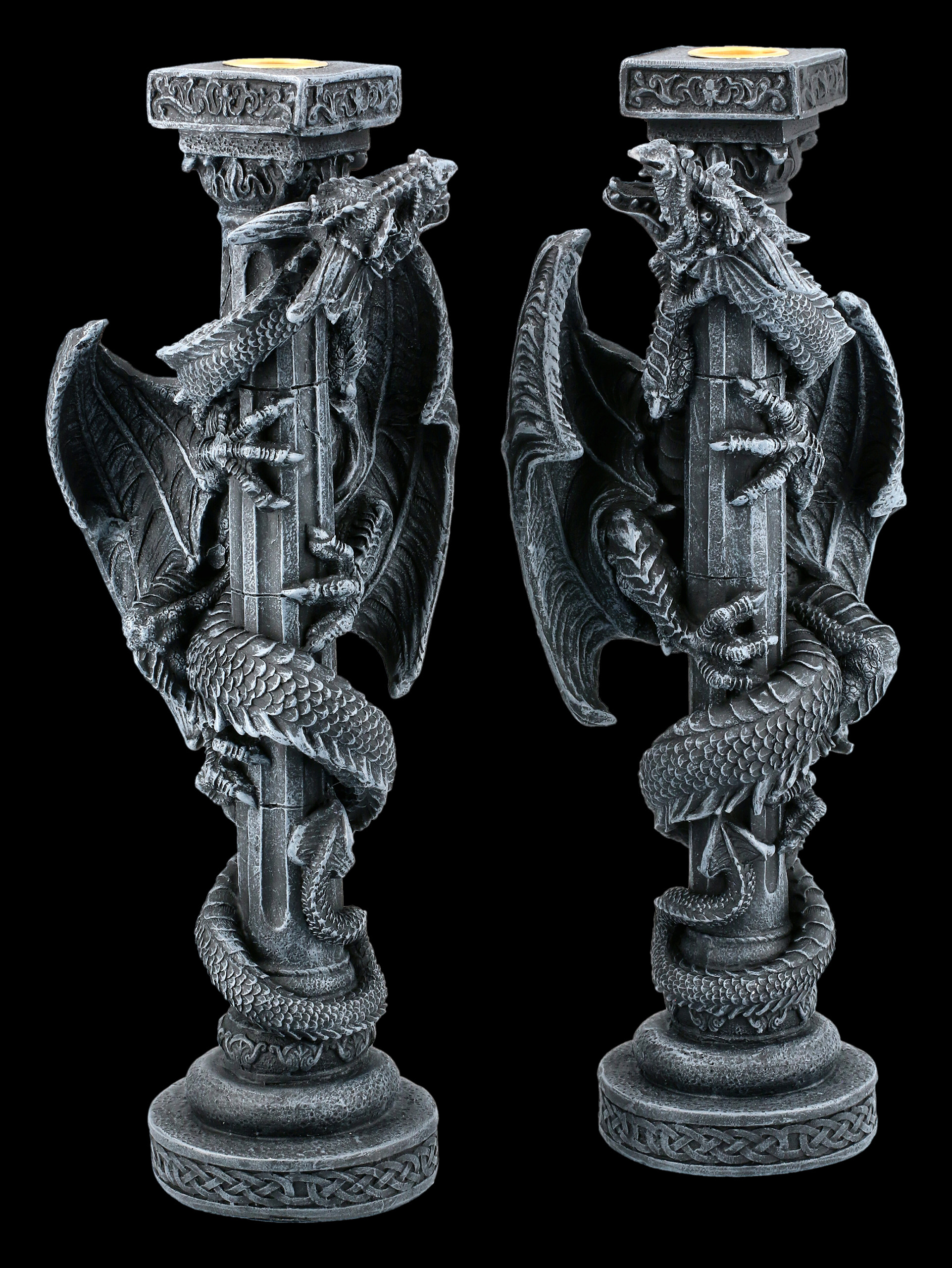 Fantasy Gothic Figur Drachen Altar Kerzenleuchter 29 cm hoch für 3 Kerzen 