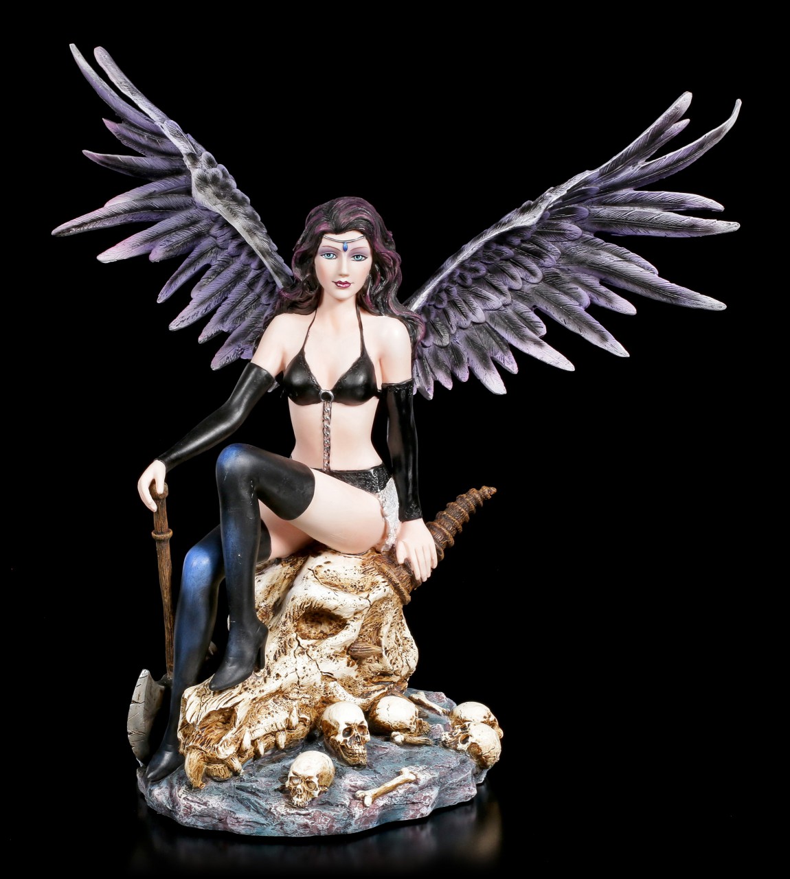 Schutzengel Figur - Siraia sitzend auf Totenkopf