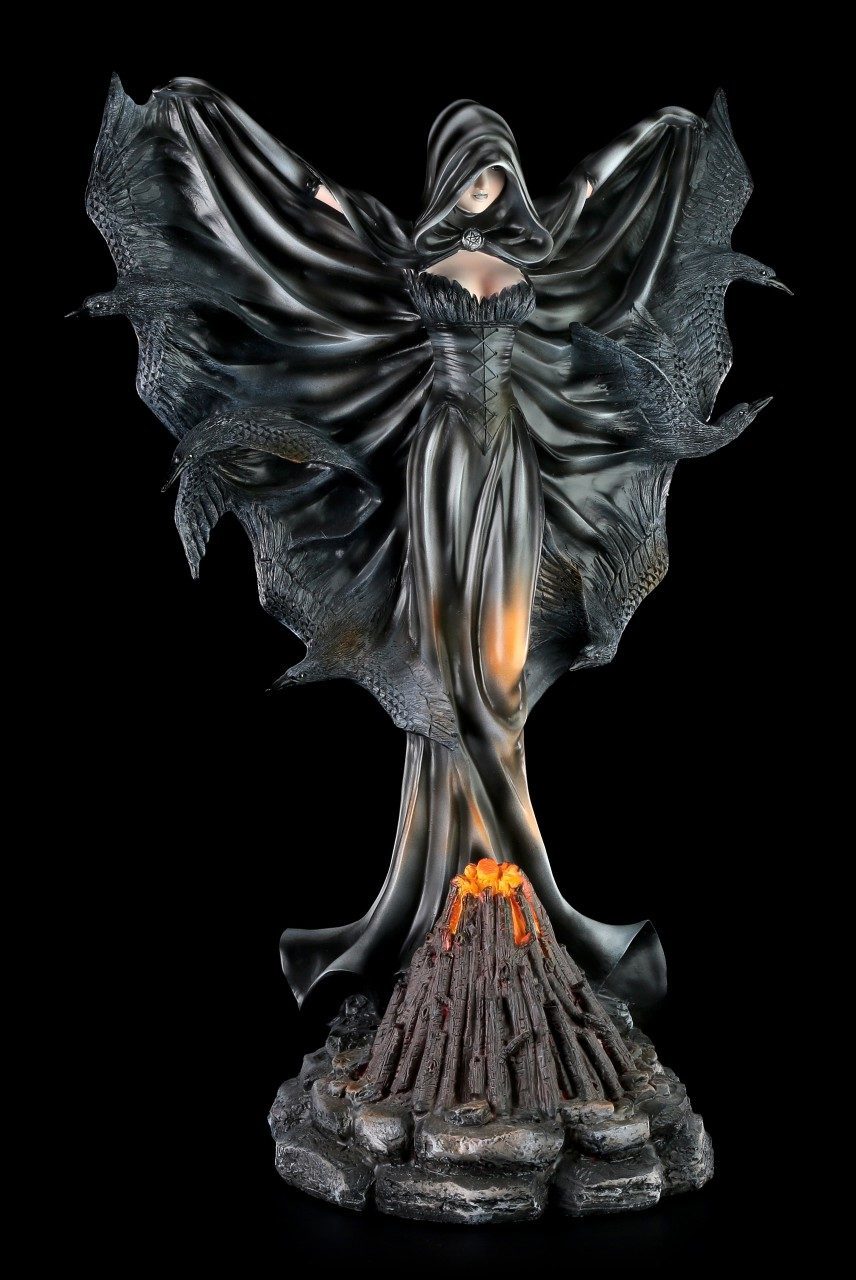 Schwarze Hexe Figur mit Rabenflügel - LED