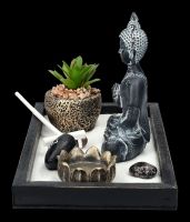 Buddha Figurine with Zen Garden black-grey