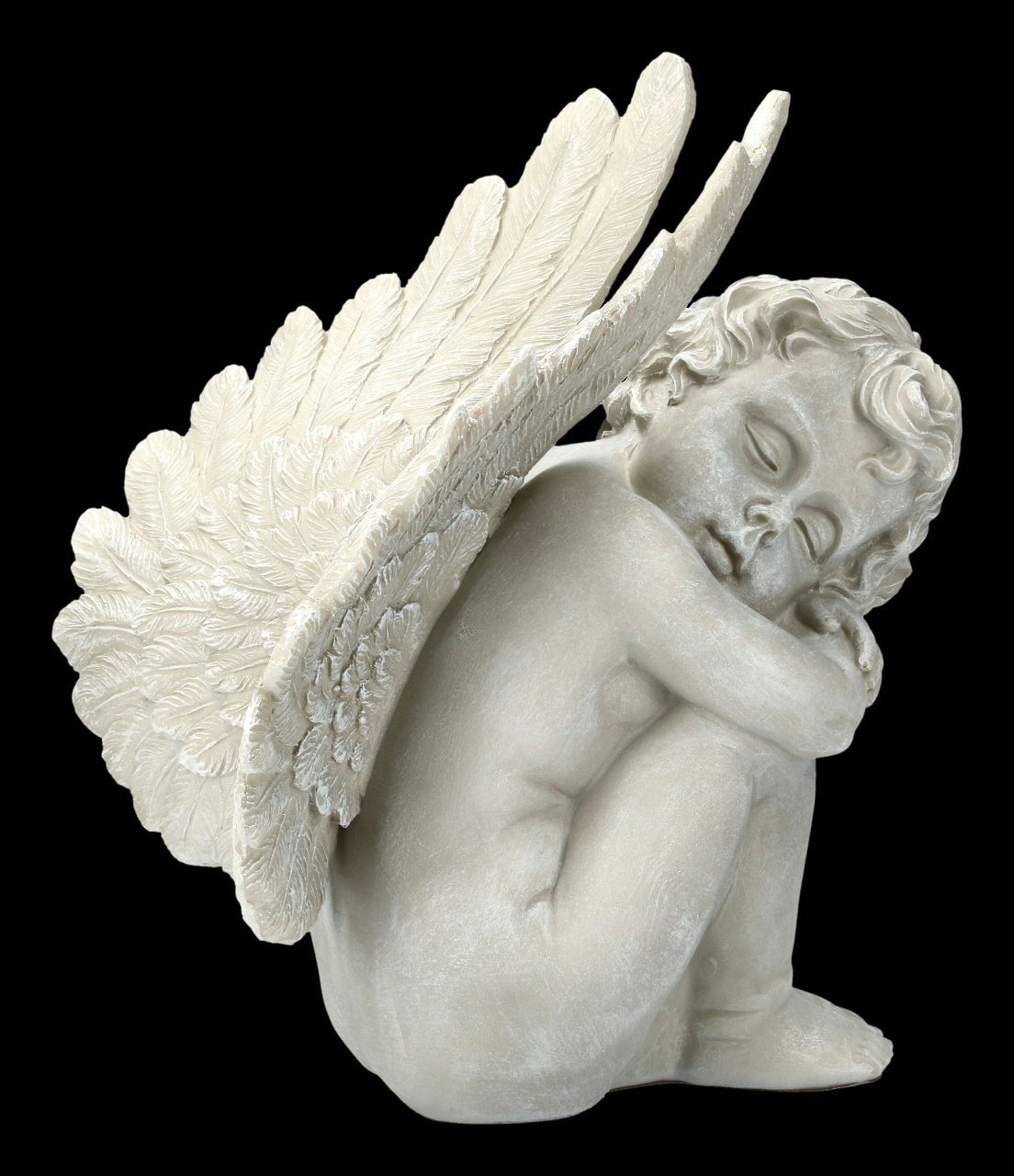 Gartenfigur - Engel hockend mit großen Flügeln