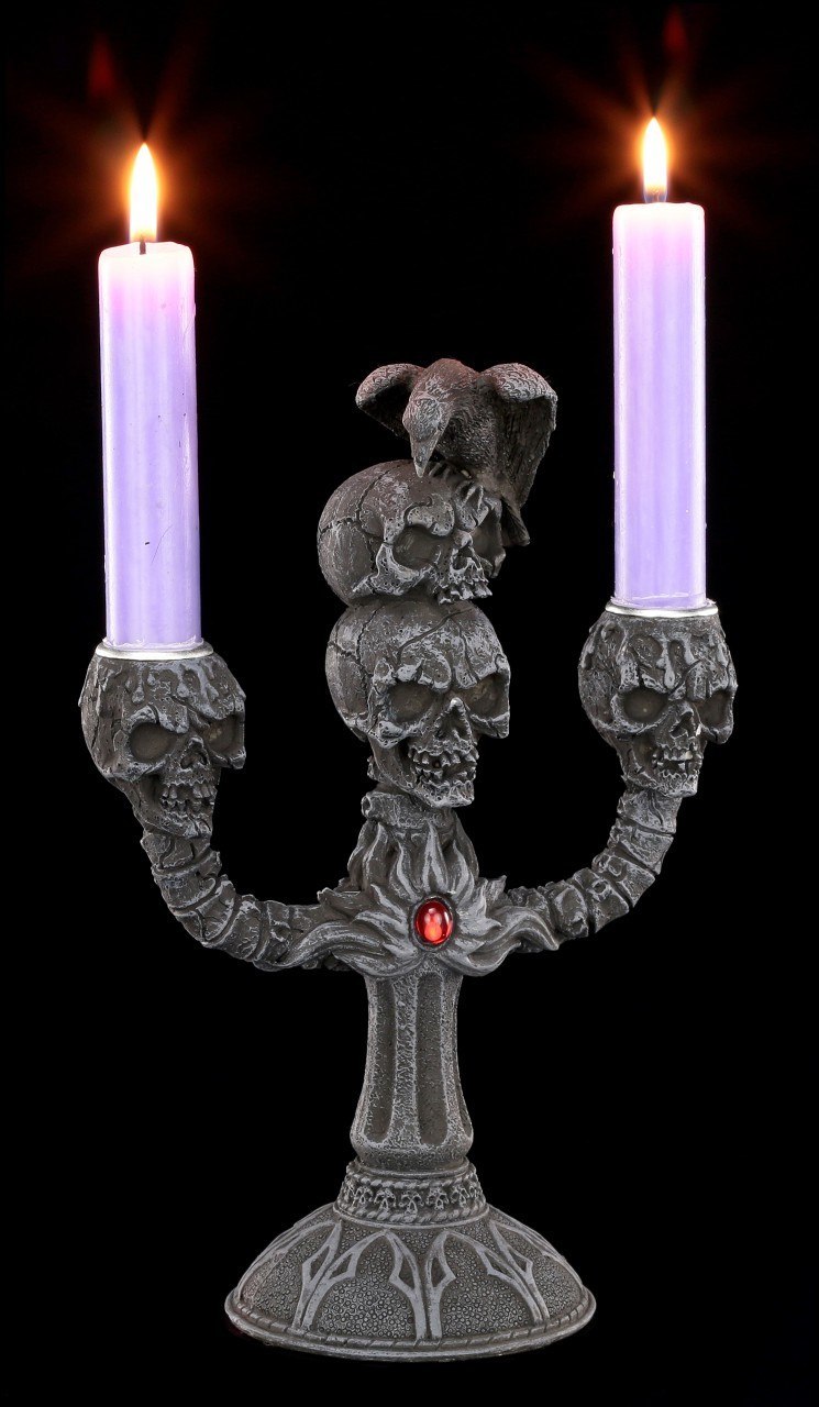 Candle Holder - Skulls with Raven