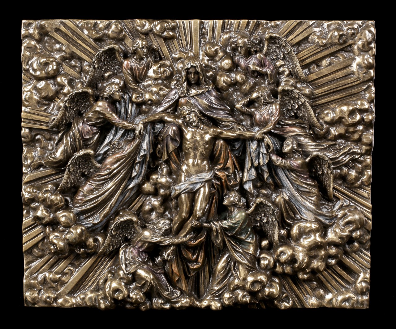 Wandrelief - Ikone Madonna hält Jesus mit Engeln