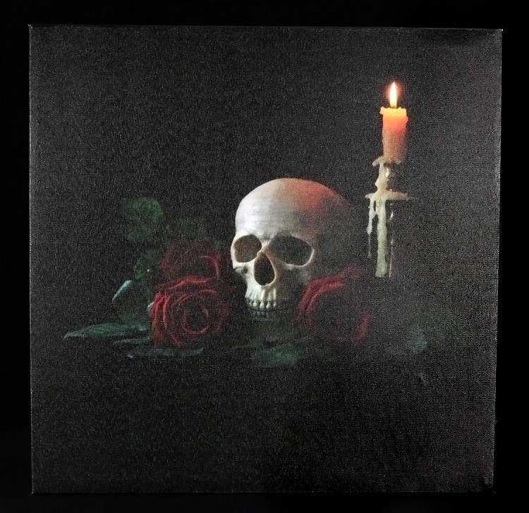 Leinwand LED - Totenkopf mit Rosen