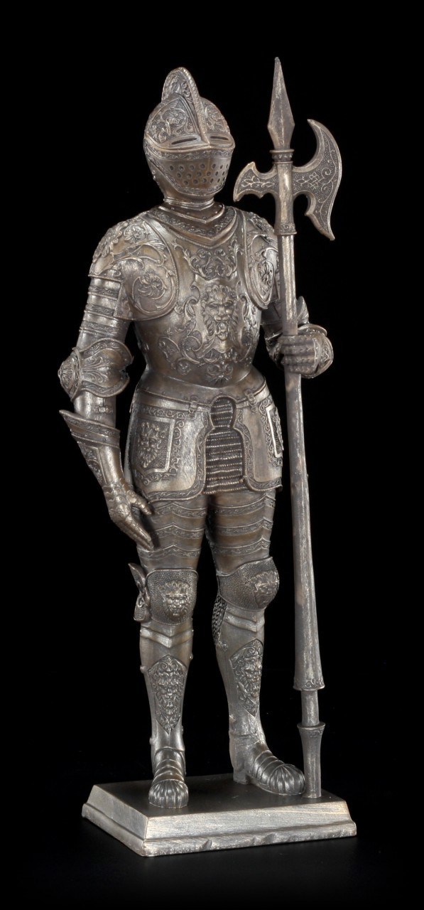 Ritter Figur mit Hellebarde und Löwenrüstung